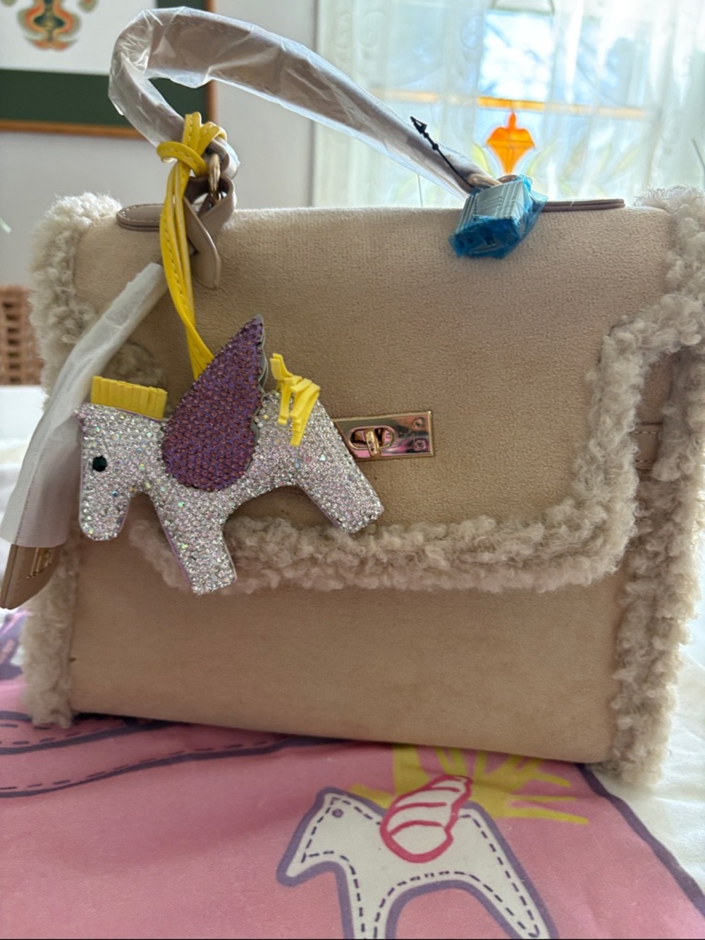 Badgley Mischka Glitter Unicorn Bag Charm- Pink, Yellow, Purple
